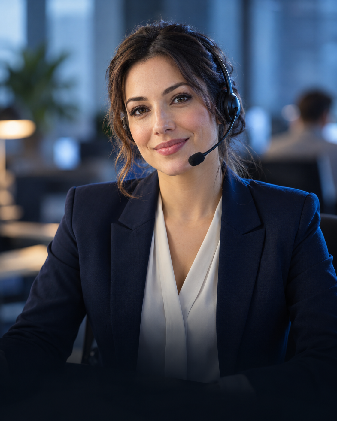 Female telephone operator wearing a headset